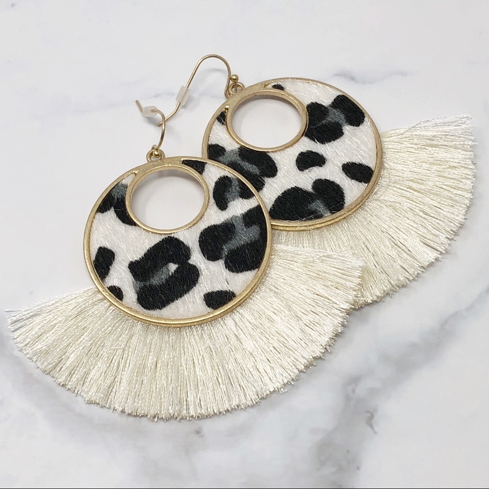 Animal Print Earrings - Leopard Ivory & Gray